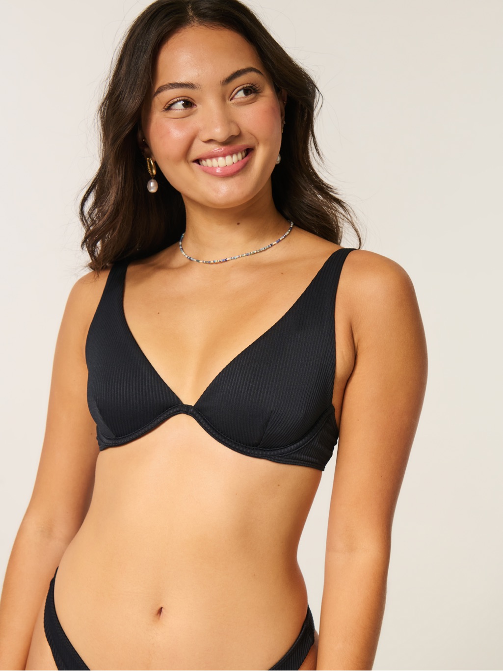 Hollister Black High Apex Ribbed Underwire Bikini Top